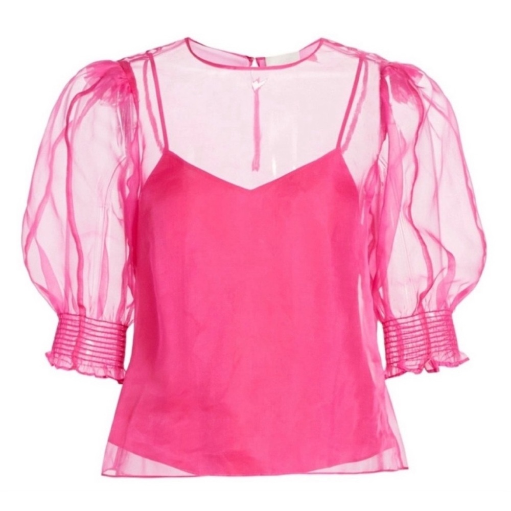 Cinq A Sept Katerina Silk Organza Top 100% Pink S… - image 1